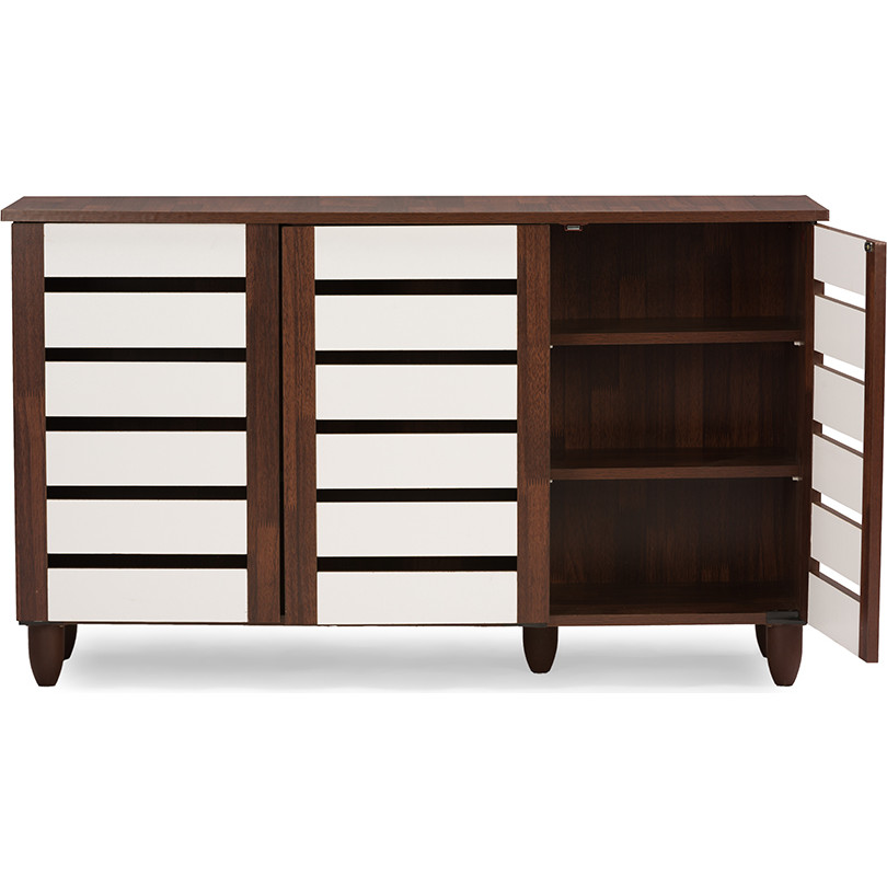 Baxton SC865513-Dirty Oak Gisela 3 Door Shoe Cabinet in Oak Finish